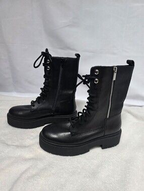 Geox Respira Black Lace-Up Platform Combat Boots Size 8
